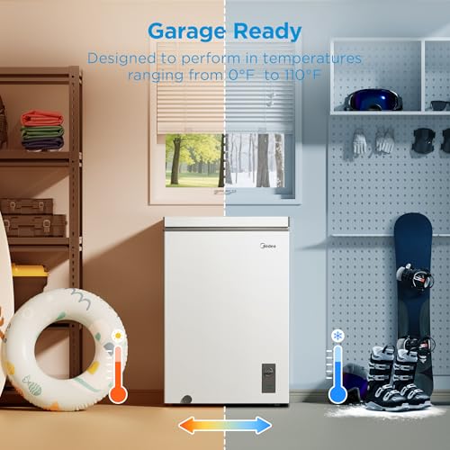 Midea MERC05C4BAWW Chest Freezer, 5.1 Cubic Feet Freezer With Removable Basket, Interior LED Light, Adjustable Temperature, For Kitchen Apartment Office, White - View 4 | Fridge.com