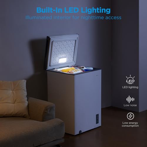 Midea MERC05C4BAWW Chest Freezer, 5.1 Cubic Feet Freezer With Removable Basket, Interior LED Light, Adjustable Temperature, For Kitchen Apartment Office, White - View 6 | Fridge.com