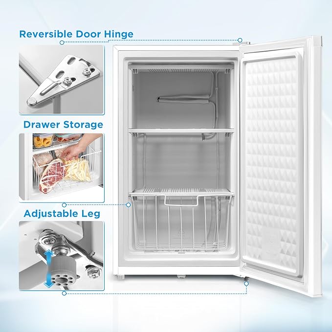 Midea WHS-109FW1 Upright Freezer, 3.0 Cubic Feet Mini Freezer, For Kitchen Apartment Office Basement Or Dormitory, White - View 2 | Fridge.com