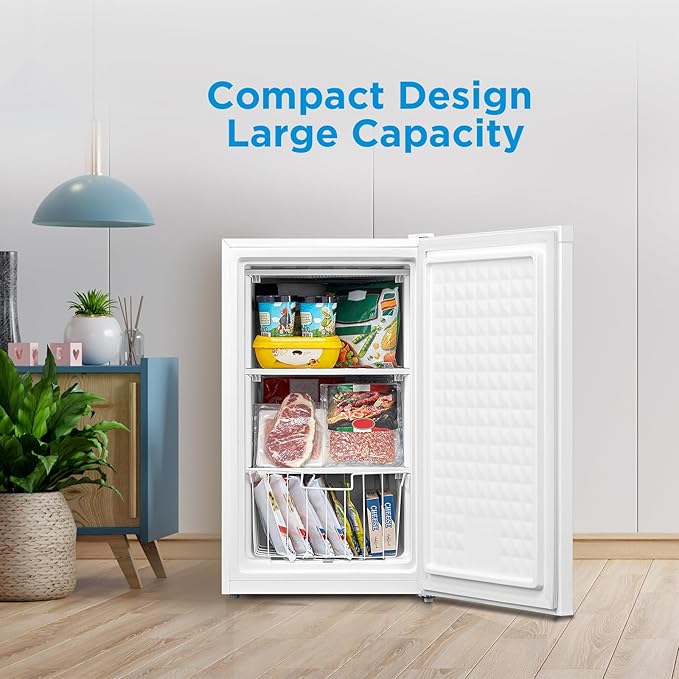 Midea WHS-109FW1 Upright Freezer, 3.0 Cubic Feet Mini Freezer, For Kitchen Apartment Office Basement Or Dormitory, White - View 3 | Fridge.com