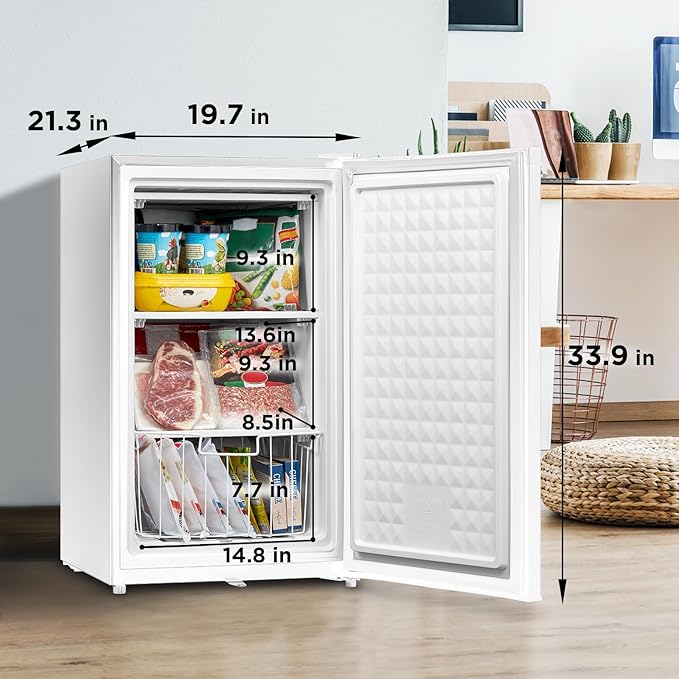 Midea WHS-109FW1 Upright Freezer, 3.0 Cubic Feet Mini Freezer, For Kitchen Apartment Office Basement Or Dormitory, White - View 4 | Fridge.com