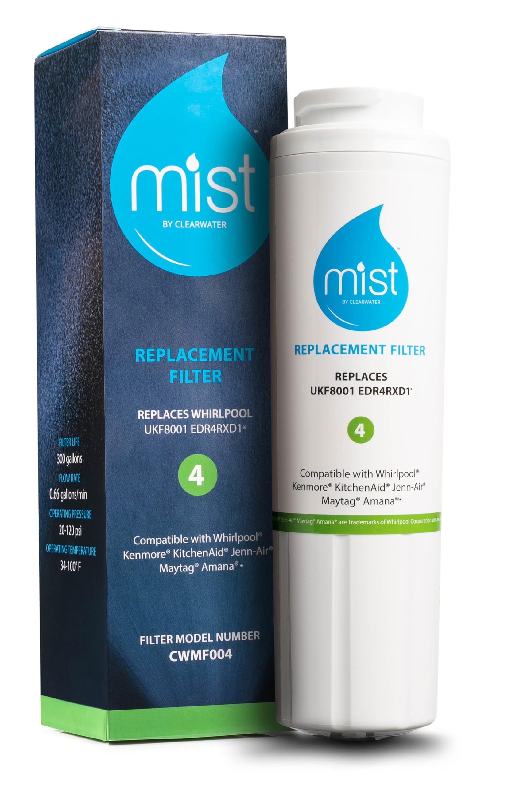 Mist EDR4RXD1 Refrigerator Water Filter Replacement for EveryDrop® Filter 4 – Maytag® UKF8001AXX-200, UKF8001AXX-750, Whirlpool® UKF8001, WHR4RXD1, 4396395 – NSF 42 & 372 Certified | Fridge.com