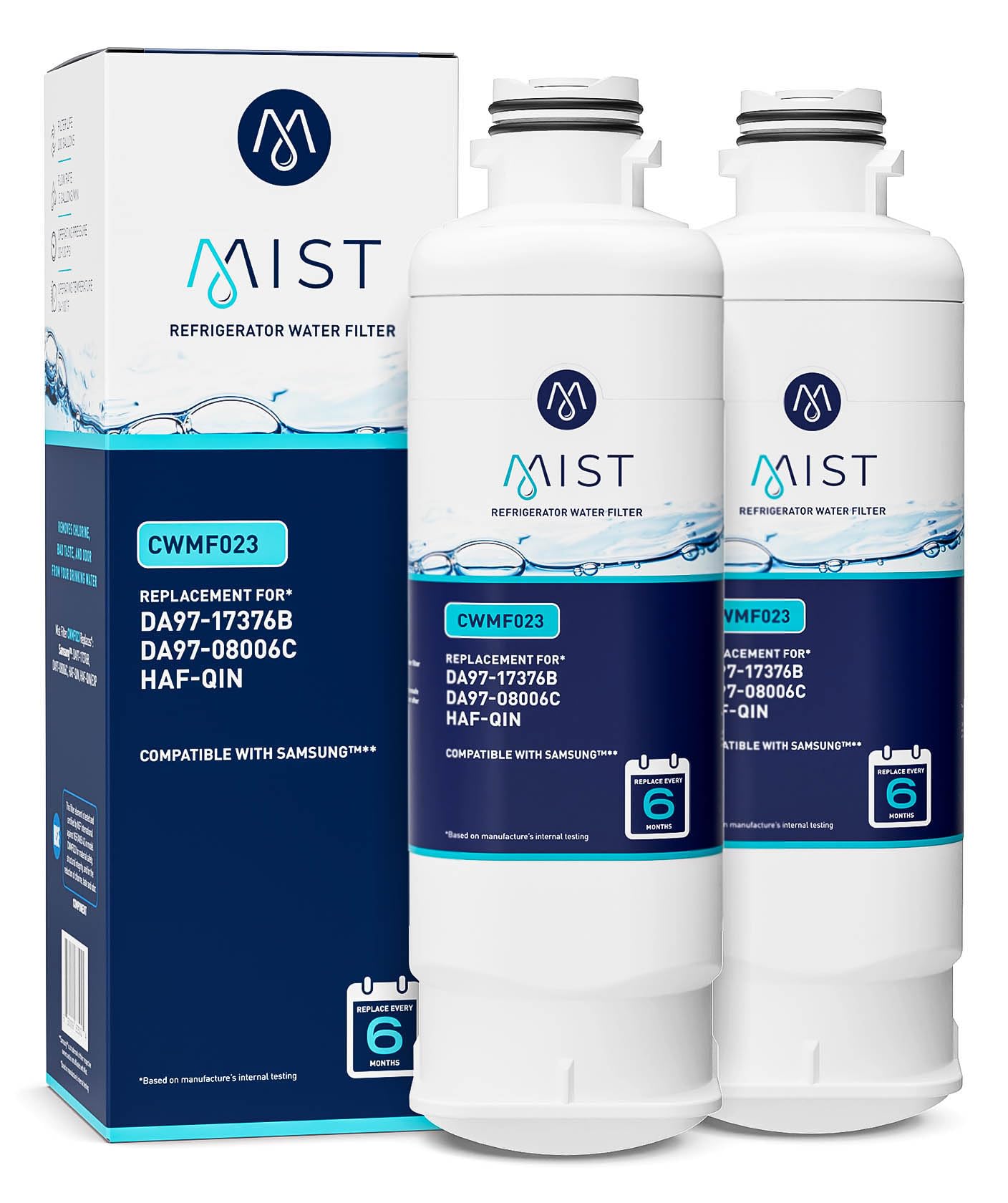 Mist Haf-Qin/Exp Refrigerator Water Filter Replacement For Samsung DA97-17376B, DA97-08006C, Refrigerators RF23M8570SR, RF28R7351SR – Nsf 42 Certified – 2 Pack | Fridge.com
