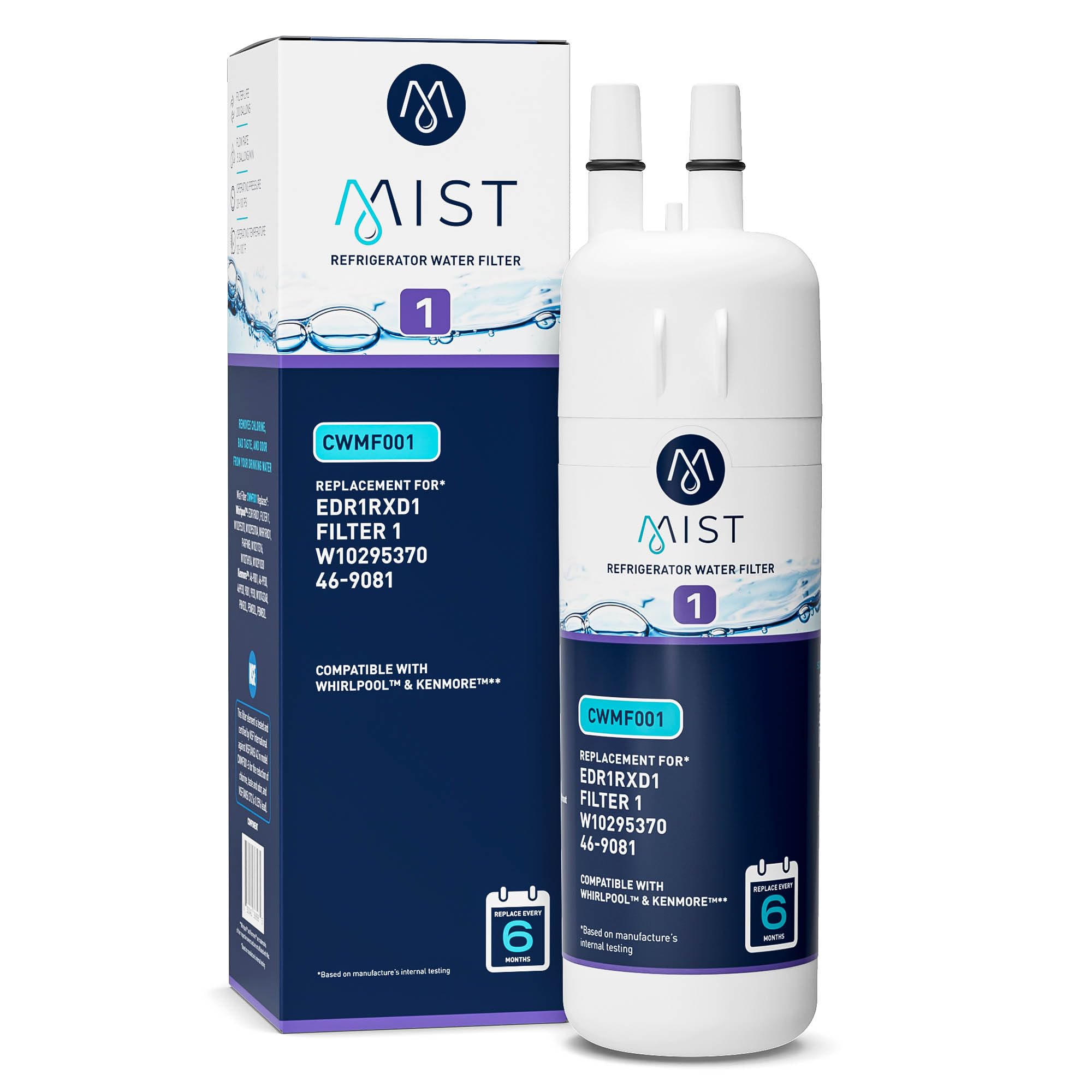 Mist EDR1RXD1 Replacement for Everydrop® Filter 1 – Whirlpool® WHR1RXD1 W10295370A, Kenmore® 46-9081 Refrigerator Water Filter – NSF 42 & 372 Certified | Fridge.com