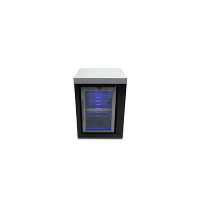 Mont Alpi 25"W x 23"D x 35"H Black 805 and 400 Series Stainless Steel Outdoor Fridge Cabinet Module with White Granite Countertops and Sides + 2.7 Cu | Fridge.com