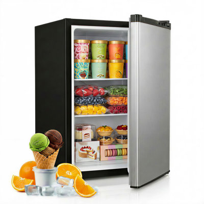 2.4 Cu.Ft Stainless Steel Upright Freezer,Compact Mini Freezer with 7 Adjustable Thermostat, Reversible Door & Removable Shelves, Low Noise Small Free — FIN-0018148 | Fridge.com