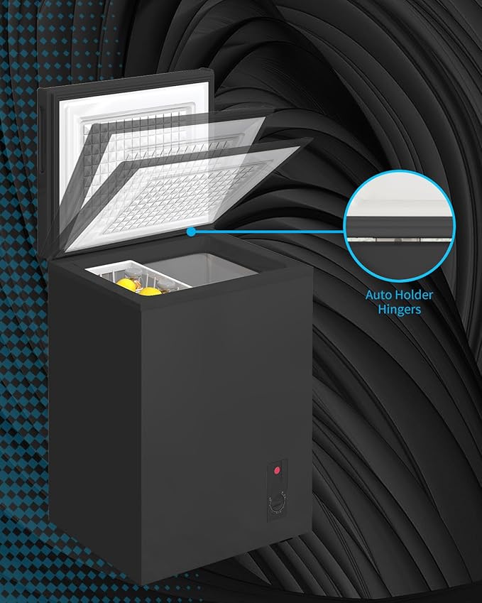Muhub 3.5 Cubic Feet Chest Freezer, Top Opening Deep Freezer, Compact Chest Deep Freezer With Removable Basket, 7 Level Adjustable Thermostat (Black, 3.5 cu.ft.) - View 4 | Fridge.com