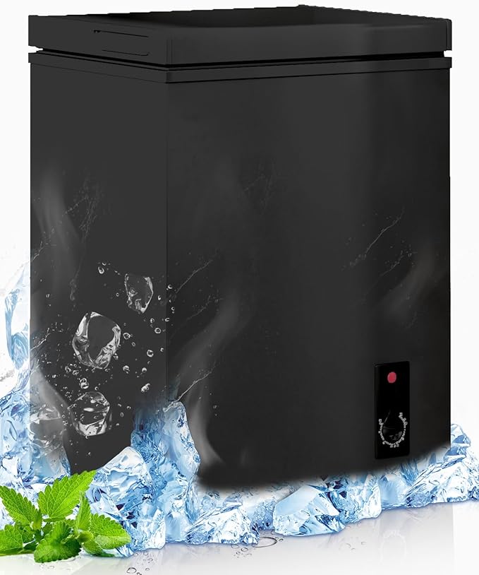 Muhub 3.5 Cubic Feet Chest Freezer, Top Opening Deep Freezer, Compact Chest Deep Freezer With Removable Basket, 7 Level Adjustable Thermostat (Black, 3.5 cu.ft.) - View 5 | Fridge.com