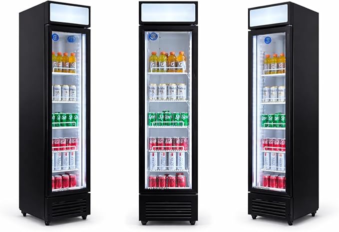 NAFCOOL Sub-Zero Commercial Beverage Refrigerator Display Fridge，6 cu ft Small Slims Single Glass Door Merchandiser Drink Cooler With LED Light Adjustable Shelves,Etl And Nsf Approval,15.4" Wide - View 2 | Fridge.com