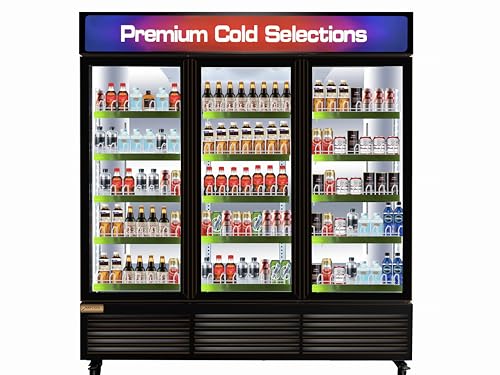 NAFCOOL 71” Wide Commercial Beverage Refrigerator Display Fridge, Three Glass Door Merchandiser Drink Cooler With LED Light Adjustable Shelves,ETL Sanitation,63.5 Cu Ft,BLACK,Wheels Not Included | Fridge.com