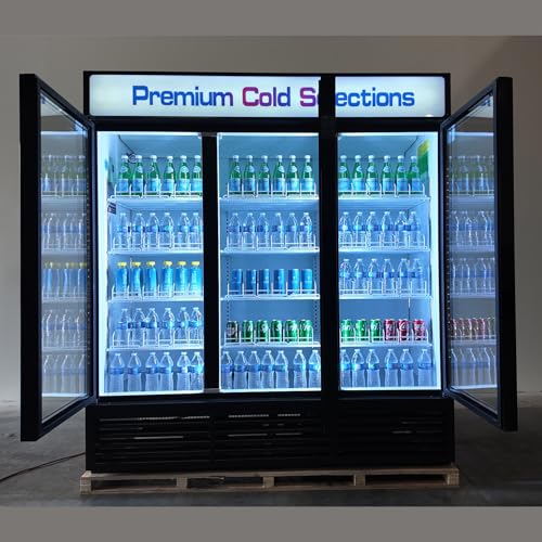 NAFCOOL 71” Wide Commercial Beverage Refrigerator Display Fridge, Three Glass Door Merchandiser Drink Cooler With LED Light Adjustable Shelves,ETL Sanitation,63.5 Cu Ft,BLACK,Wheels Not Included | Fridge.com