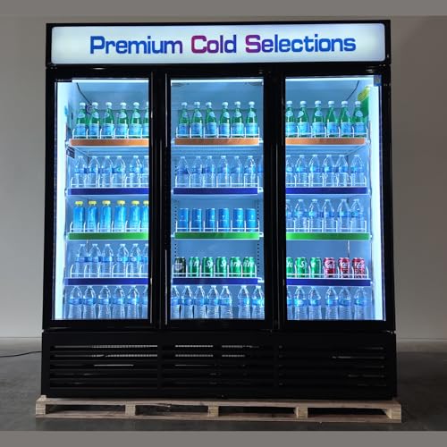 NAFCOOL 71” Wide Commercial Beverage Refrigerator Display Fridge, Three Glass Door Merchandiser Drink Cooler With LED Light Adjustable Shelves,Etl Sanitation,63.5 cu ft,Black,Wheels Not Included - View 3 | Fridge.com