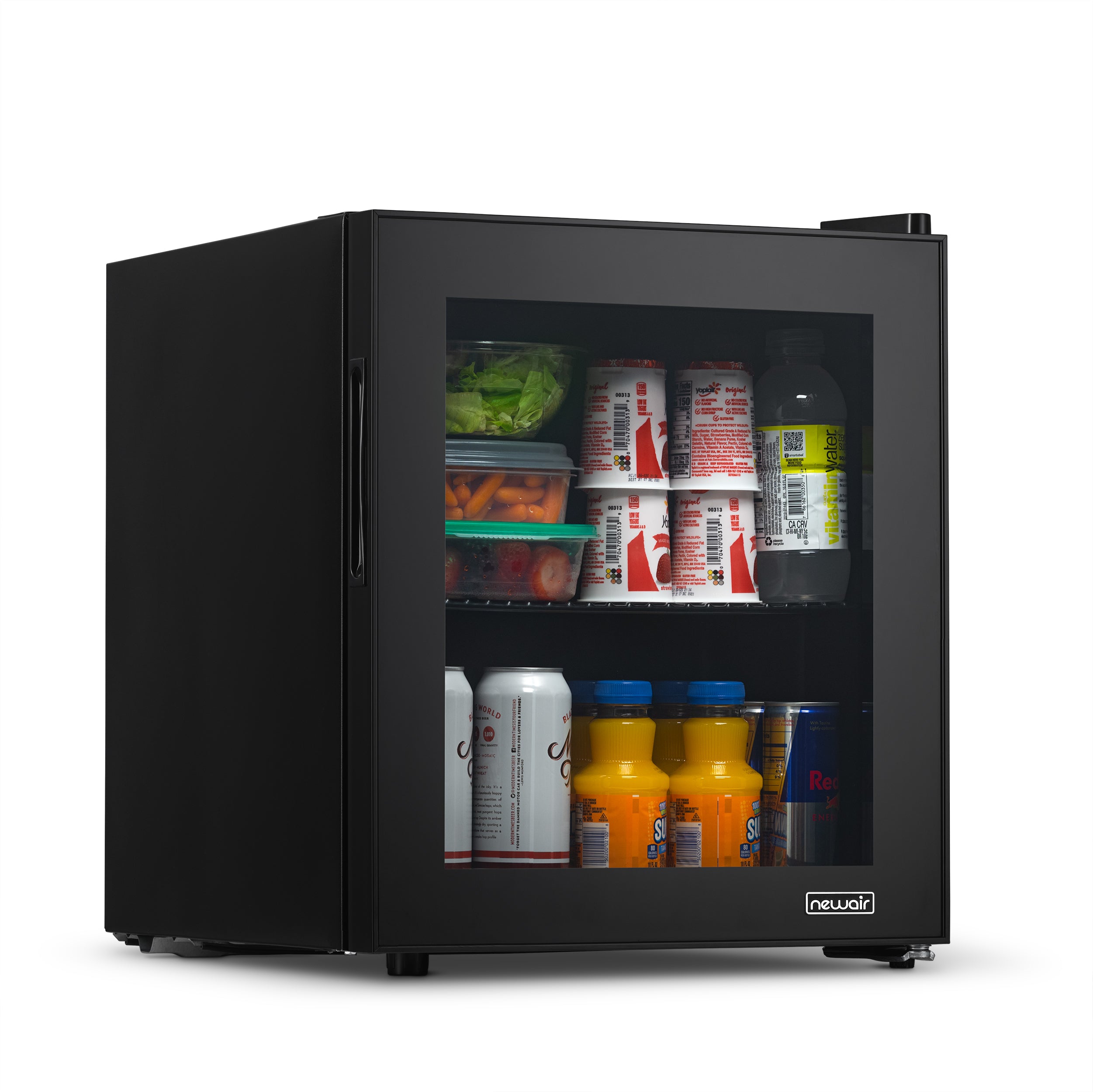 NewAir 60 Can Beverage Fridge With Glass Door, Small Freestanding Mini Fridge In Black - View 2 | Fridge.com