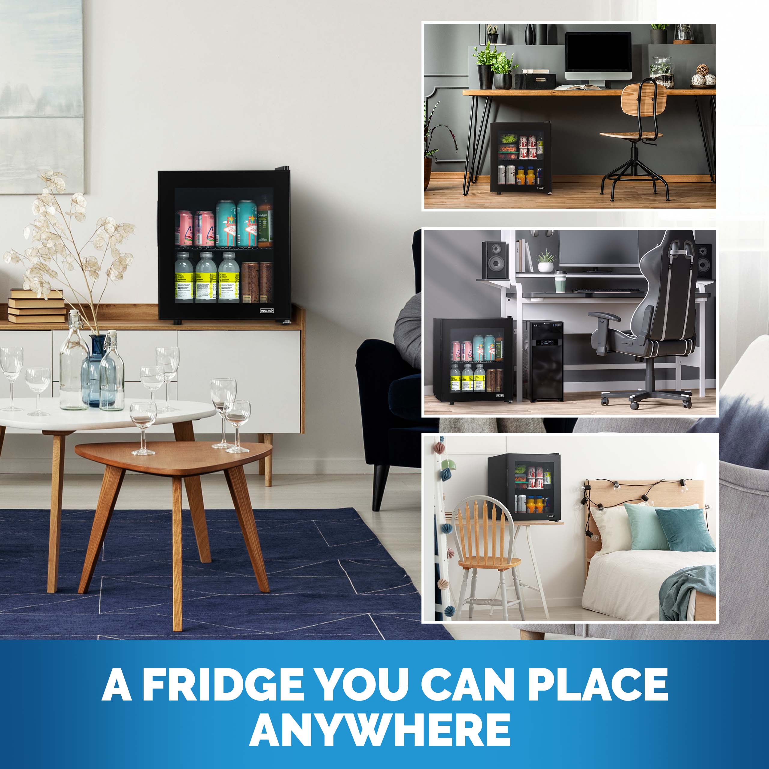 NewAir 60 Can Beverage Fridge With Glass Door, Small Freestanding Mini Fridge In Black - View 4 | Fridge.com
