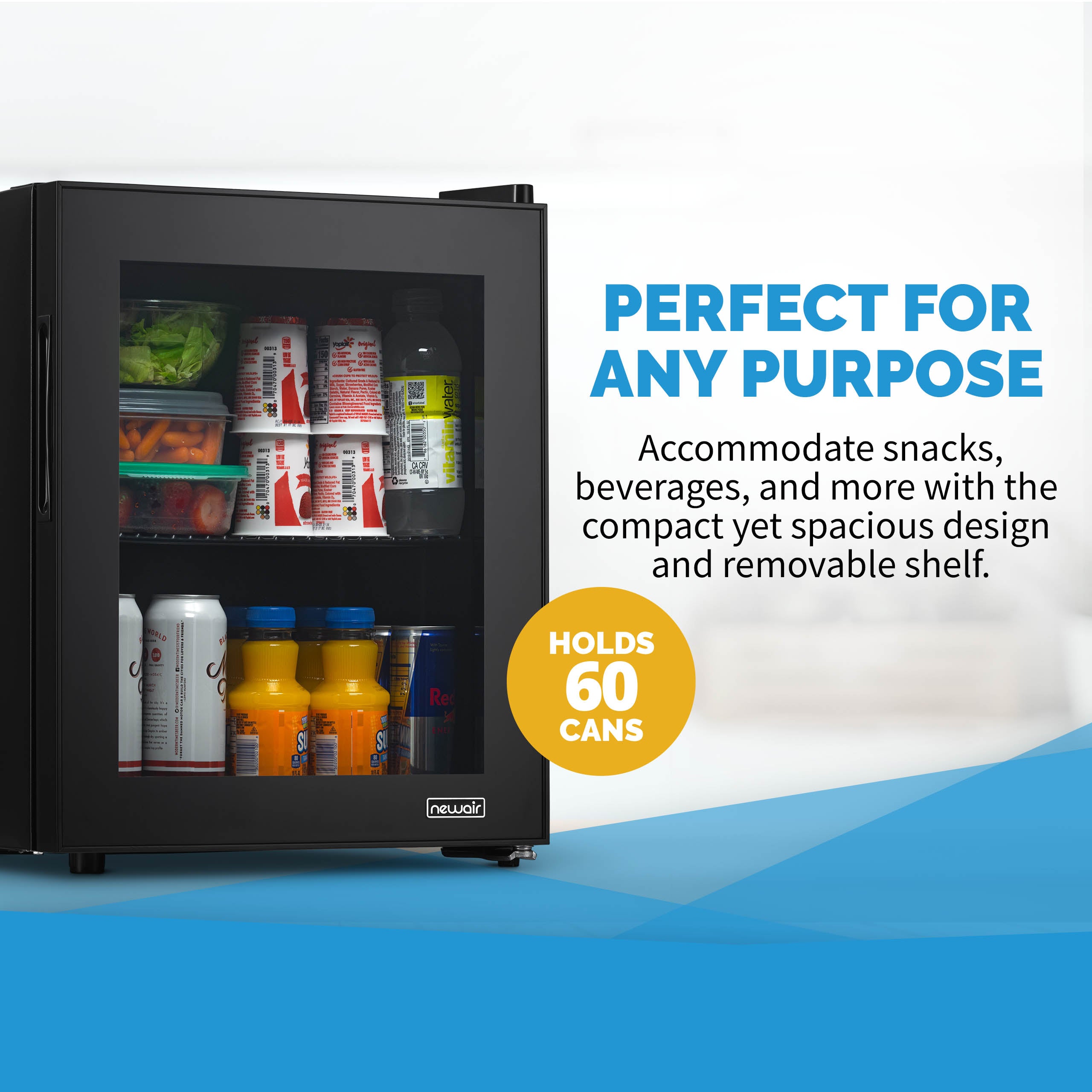 NewAir 60 Can Beverage Fridge With Glass Door, Small Freestanding Mini Fridge In Black - View 5 | Fridge.com