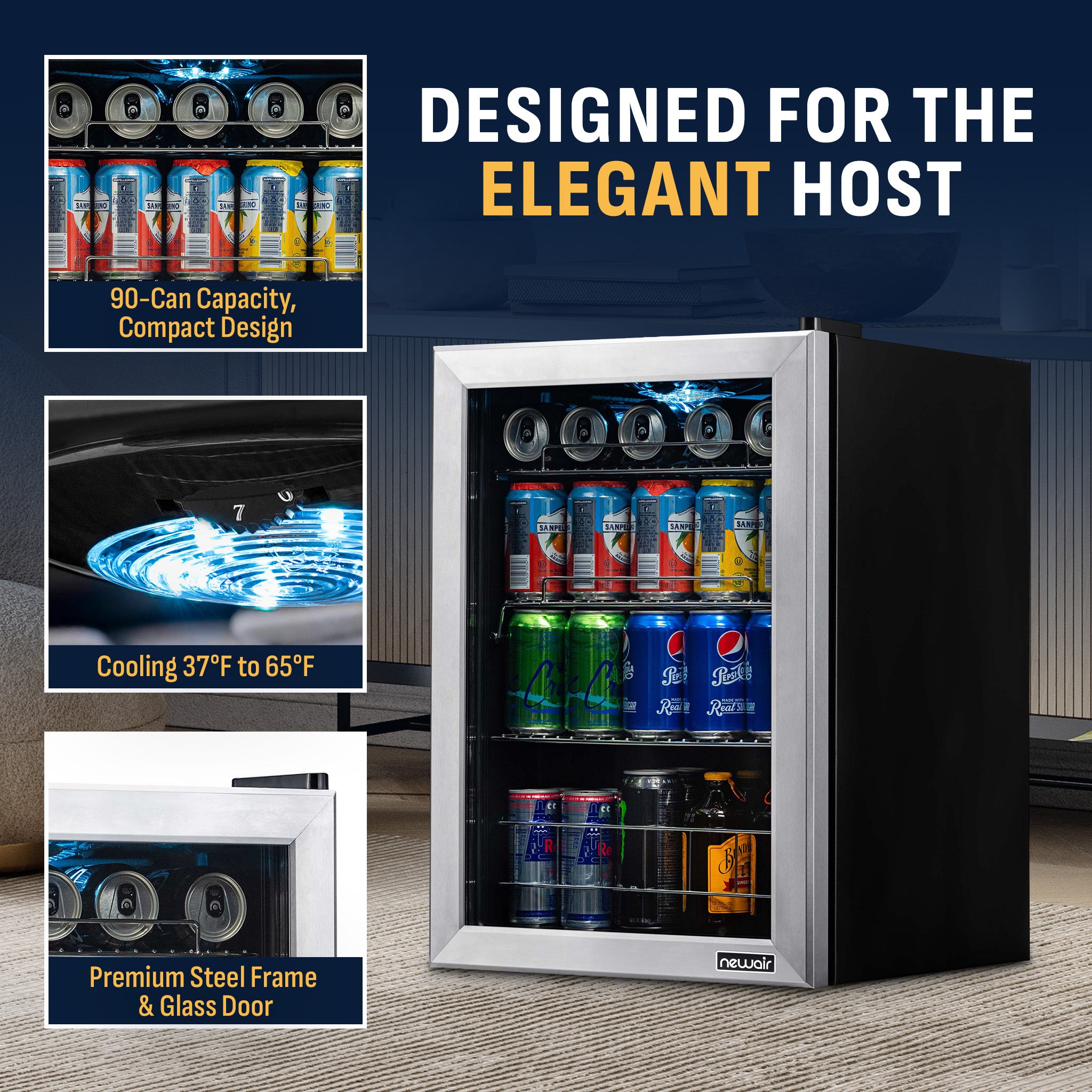 NewAir 90 Can Freestanding Beverage Fridge In Stainless Steel, Compact With Adjustable Shelves - View 4 | Fridge.com