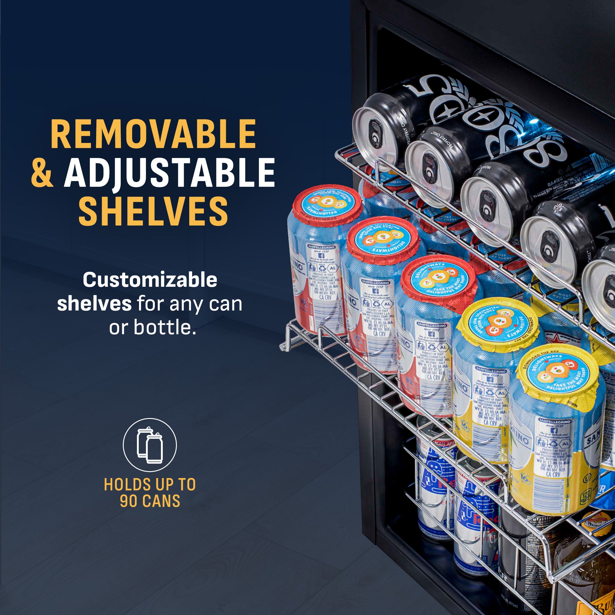 NewAir 90 Can Freestanding Beverage Fridge In Stainless Steel, Compact With Adjustable Shelves - View 5 | Fridge.com