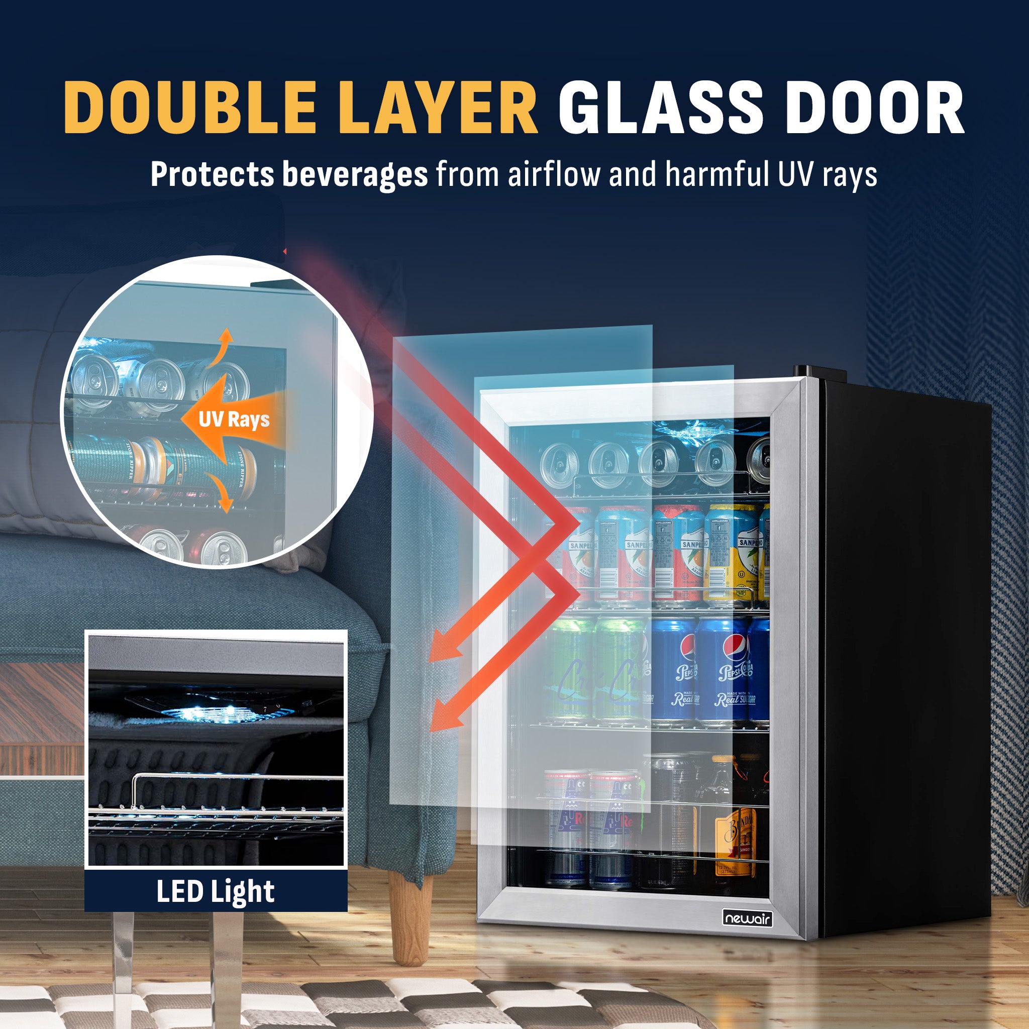 NewAir 90 Can Freestanding Beverage Fridge In Stainless Steel, Compact With Adjustable Shelves - View 6 | Fridge.com