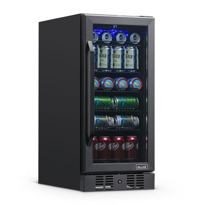 Newair 15" Built-in 96 Can Beverage Fridge in Black Stainless Steel with Precision Temperature | Fridge.com