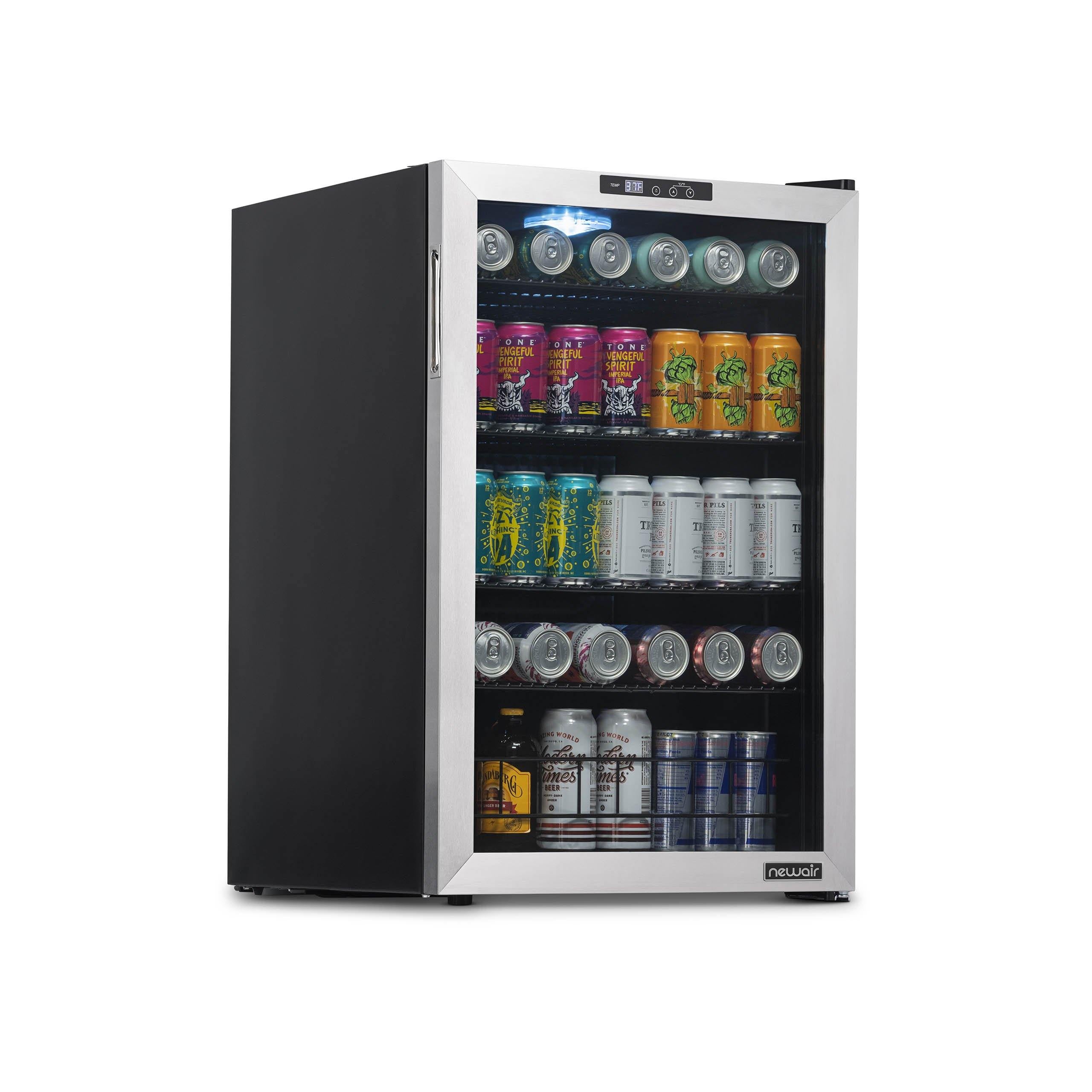 NewAir - 160-Can Beverage Cooler With Splitshelf And Digital Thermostat For Kitchen, Game Room, And Home Office - Stainless Steel - View 2 | Fridge.com