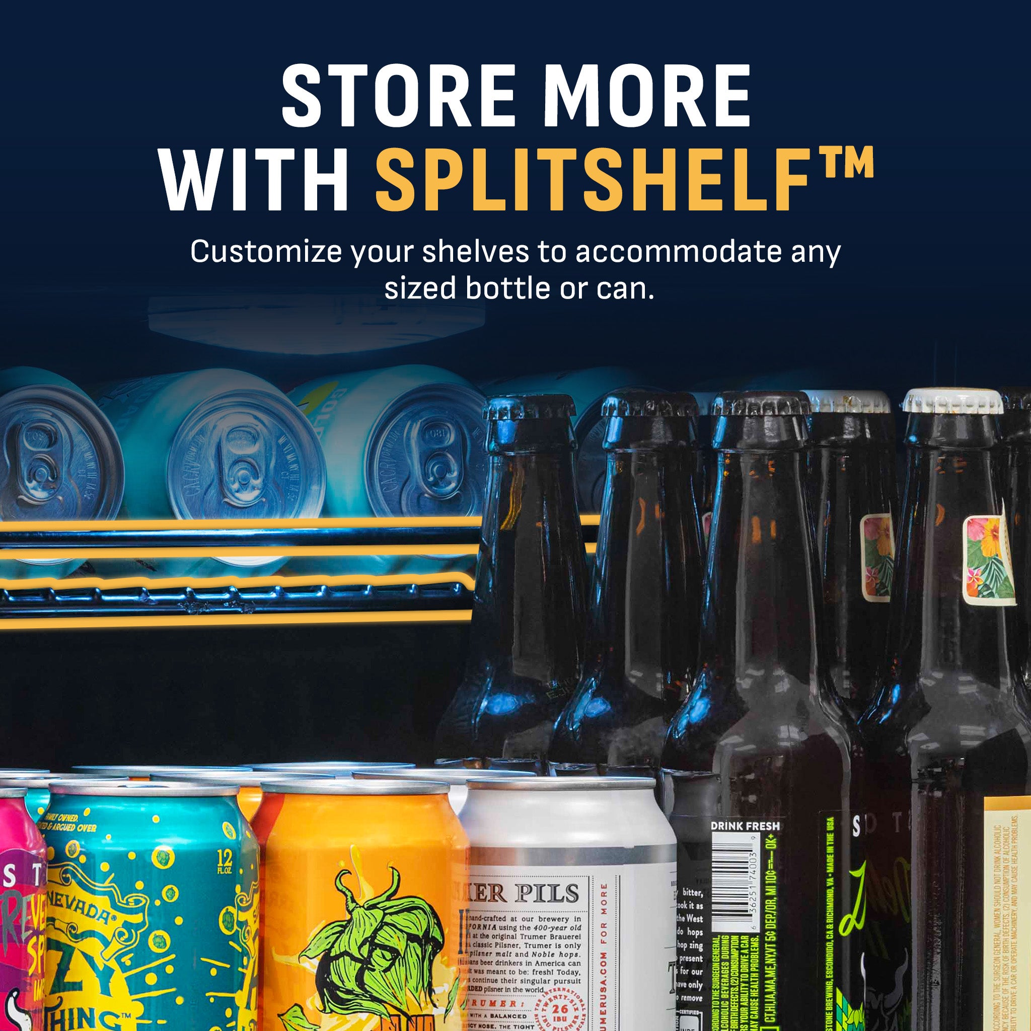 NewAir - 160-Can Beverage Cooler With Splitshelf And Digital Thermostat For Kitchen, Game Room, And Home Office - Stainless Steel - View 4 | Fridge.com