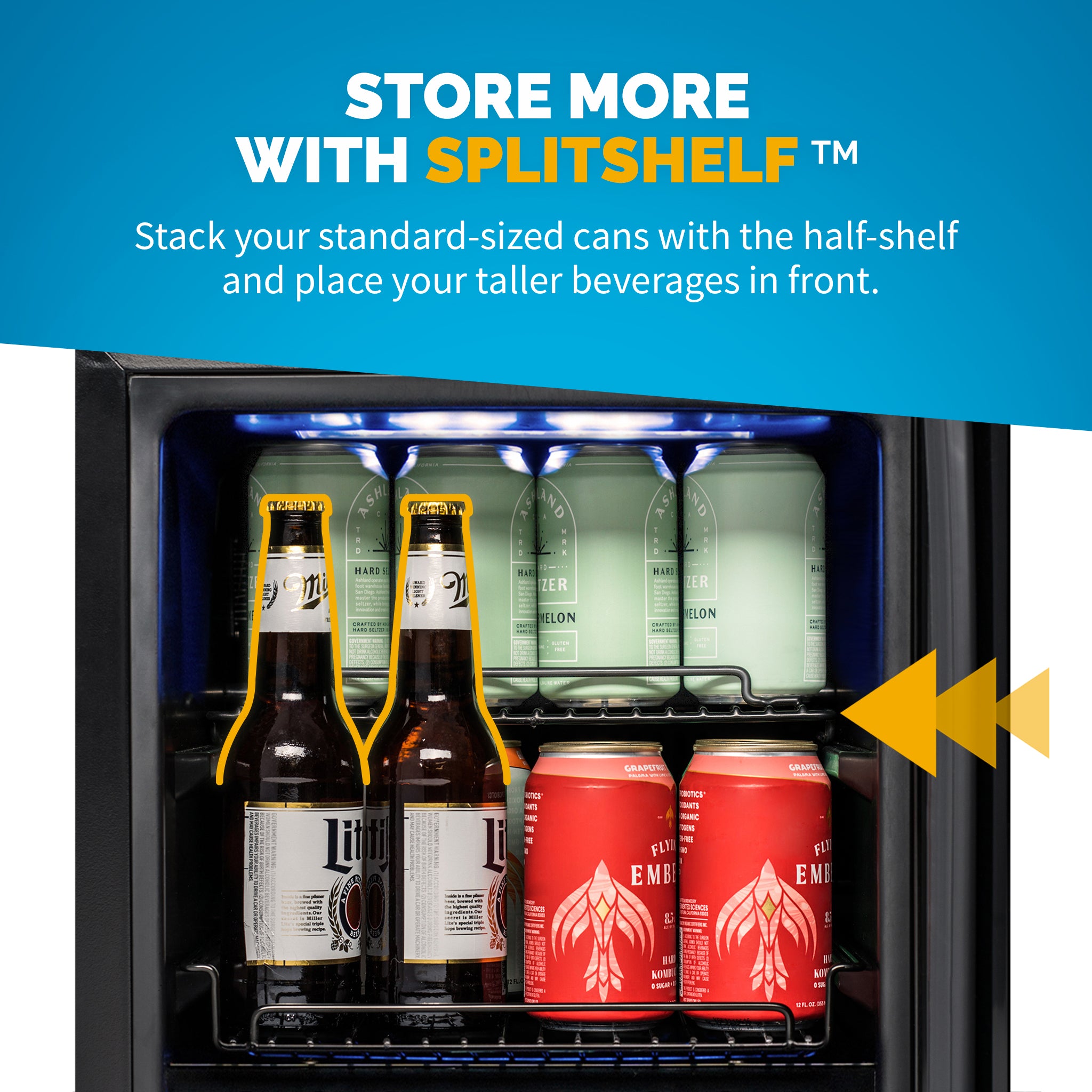 NewAir - 13-Bottle And 48-Can Built-In Dual Zone Beverage Cooler With Splitshelf - Black Stainless Steel - View 5 | Fridge.com