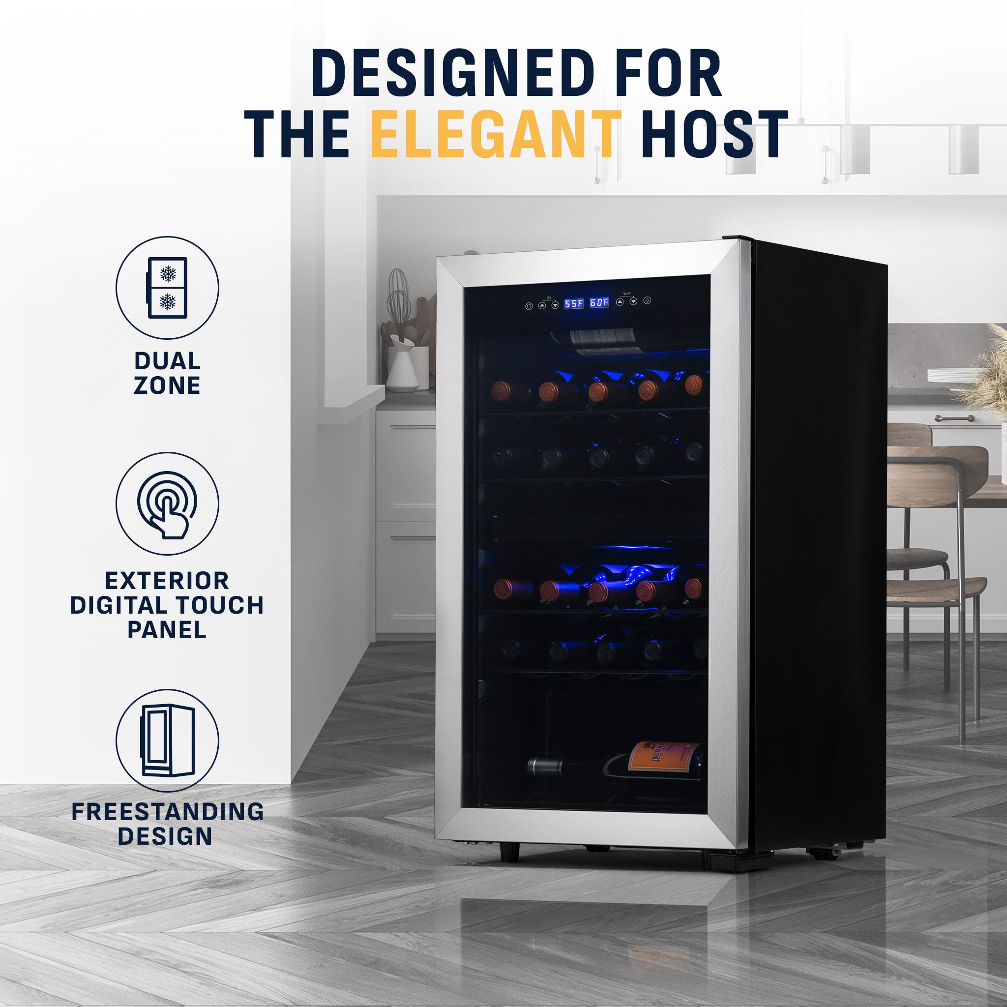 NewAir 28 Bottle Dual Zone Freestanding Wine Fridge In Stainless Steel - View 4 | Fridge.com