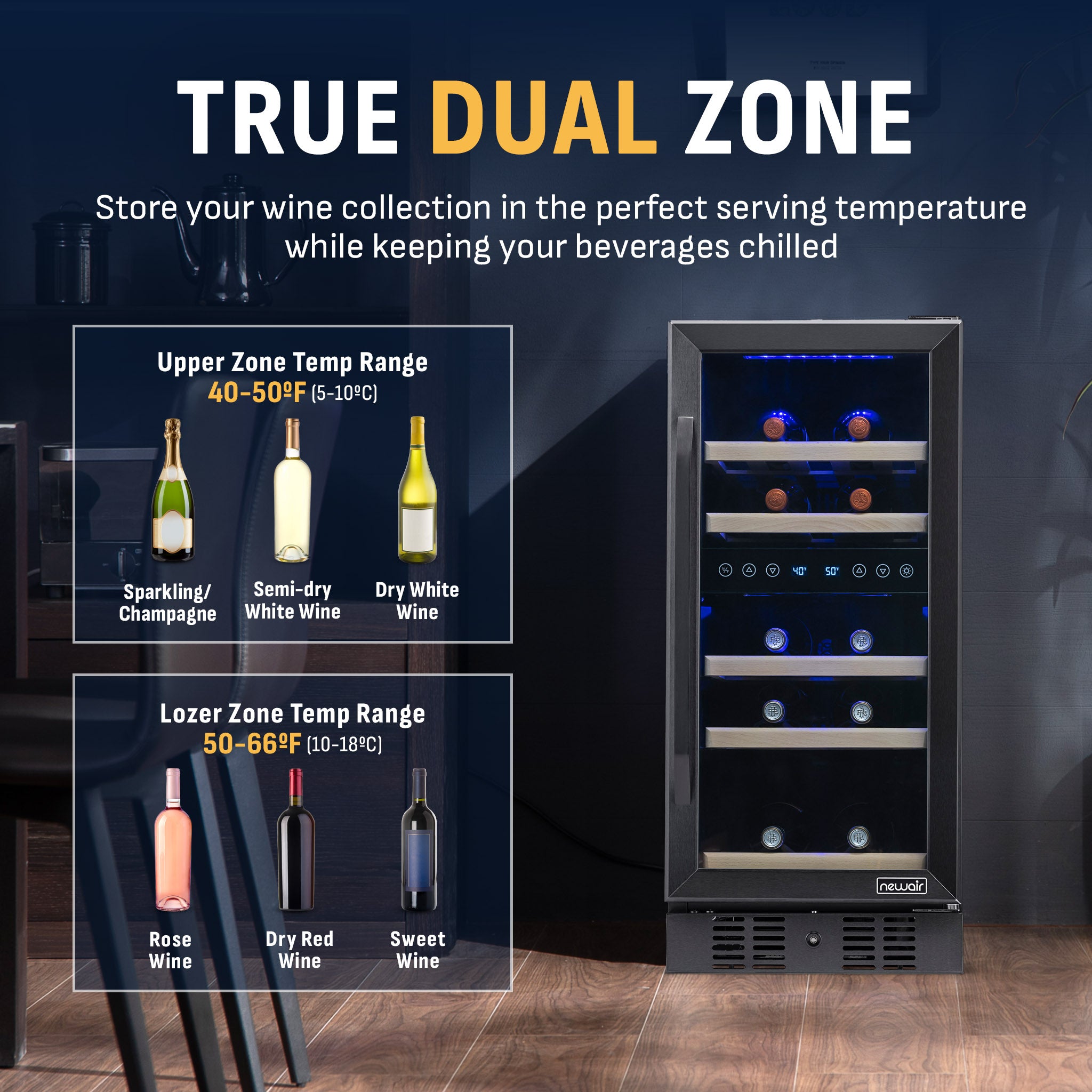 29 Bottle Stainless Steel Dual Zone Freestanding/Built-In Wine Refrigerator - View 3 | Fridge.com