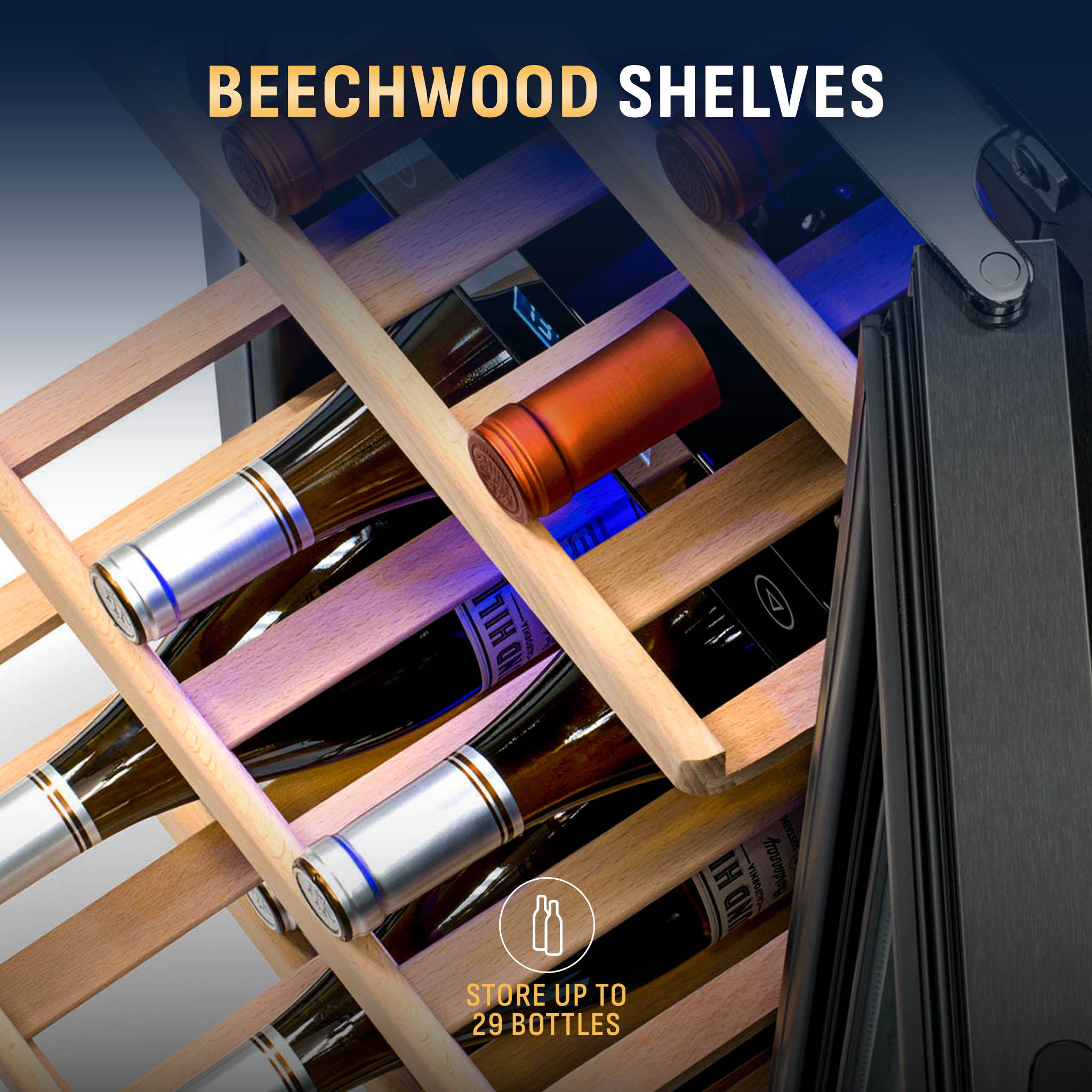 29 Bottle Stainless Steel Dual Zone Freestanding/Built-In Wine Refrigerator - View 5 | Fridge.com