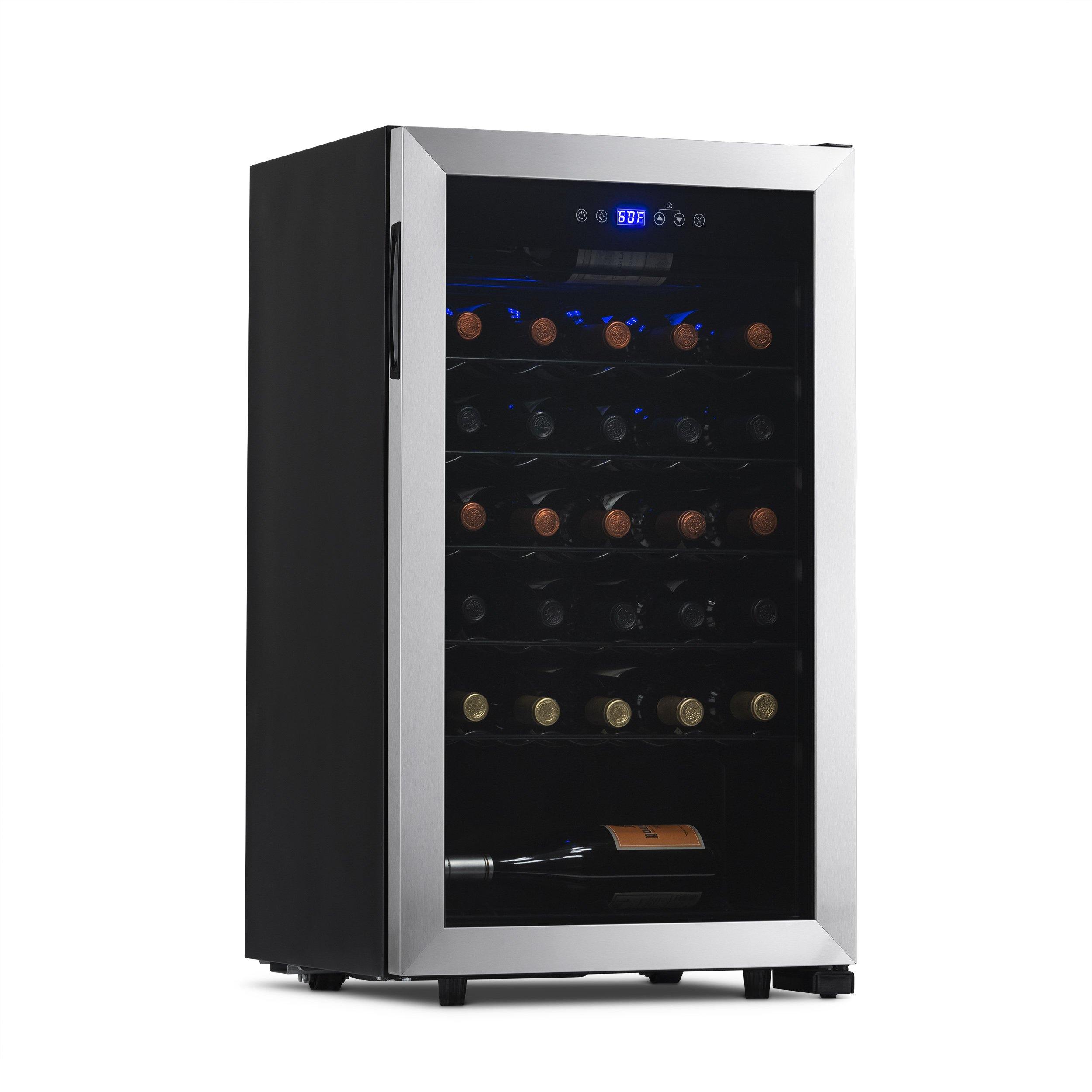 NewAir - Freestanding 33 Bottle Compressor Wine Fridge, Adjustable Racks And Exterior Digital Thermostat - Stainless Steel - View 2 | Fridge.com