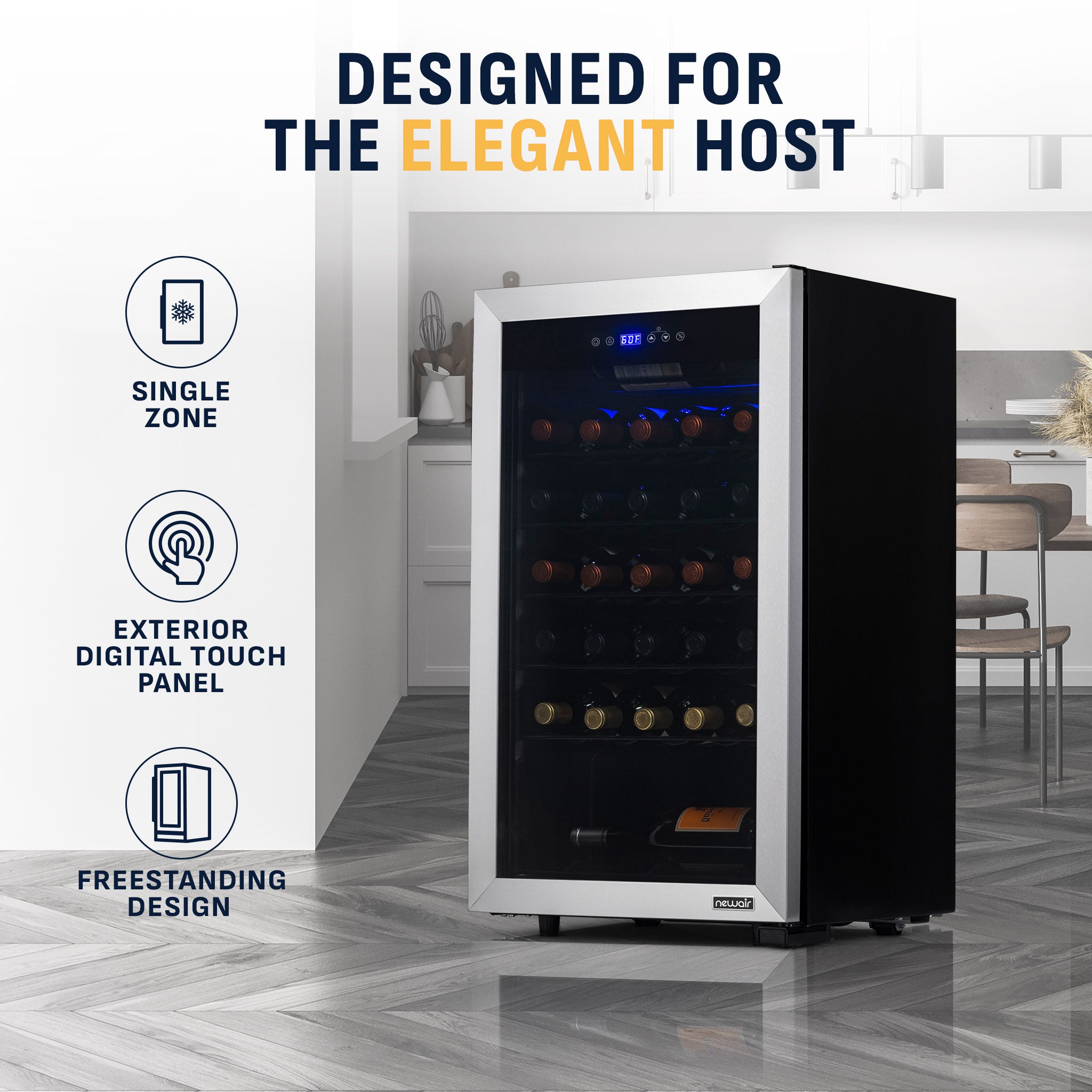 NewAir - Freestanding 33 Bottle Compressor Wine Fridge, Adjustable Racks And Exterior Digital Thermostat - Stainless Steel - View 4 | Fridge.com