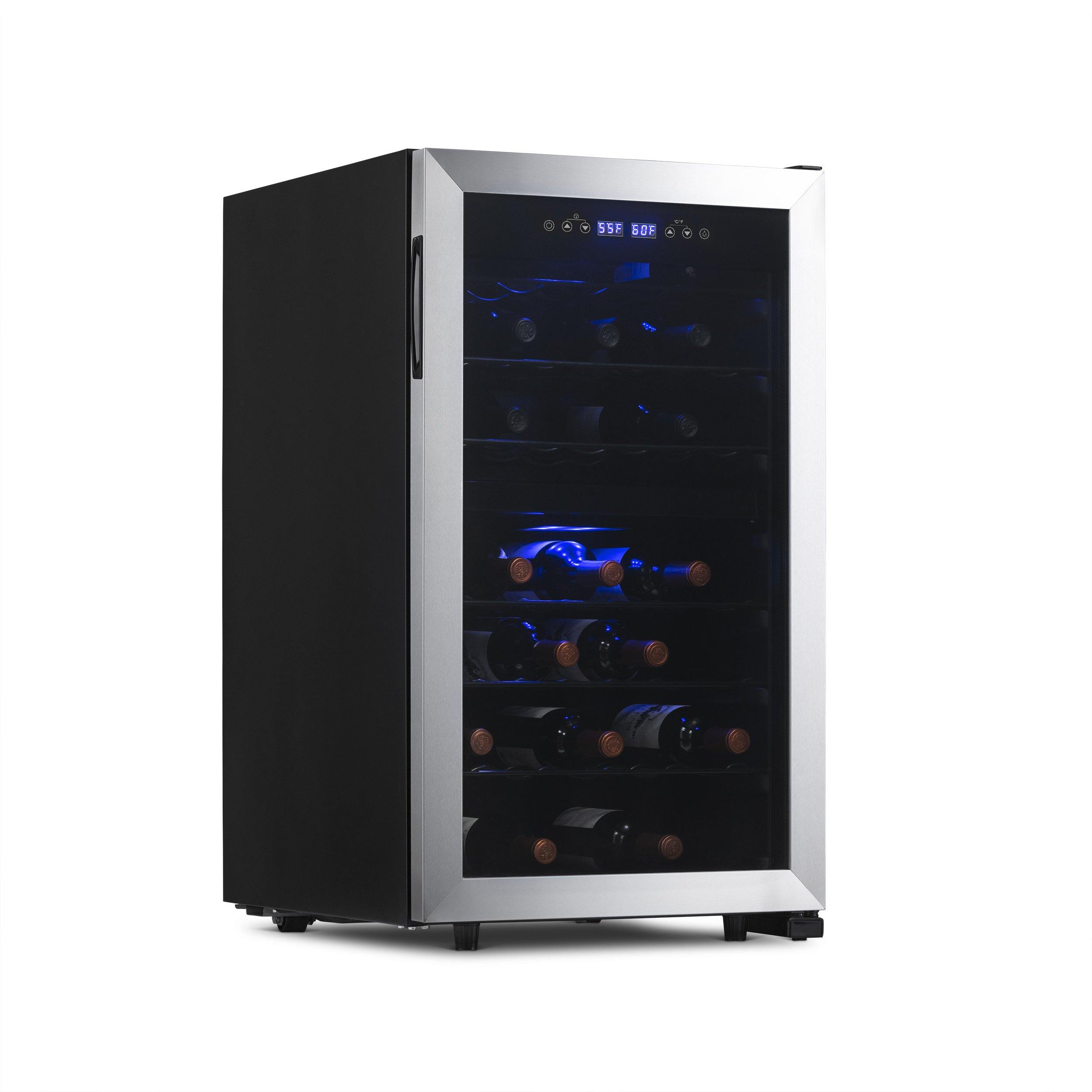 NewAir - 19" Freestanding Wine Cooler - 43 Bottle Dual Zone Compact Refrigerator - Stainless Steel - View 2 | Fridge.com