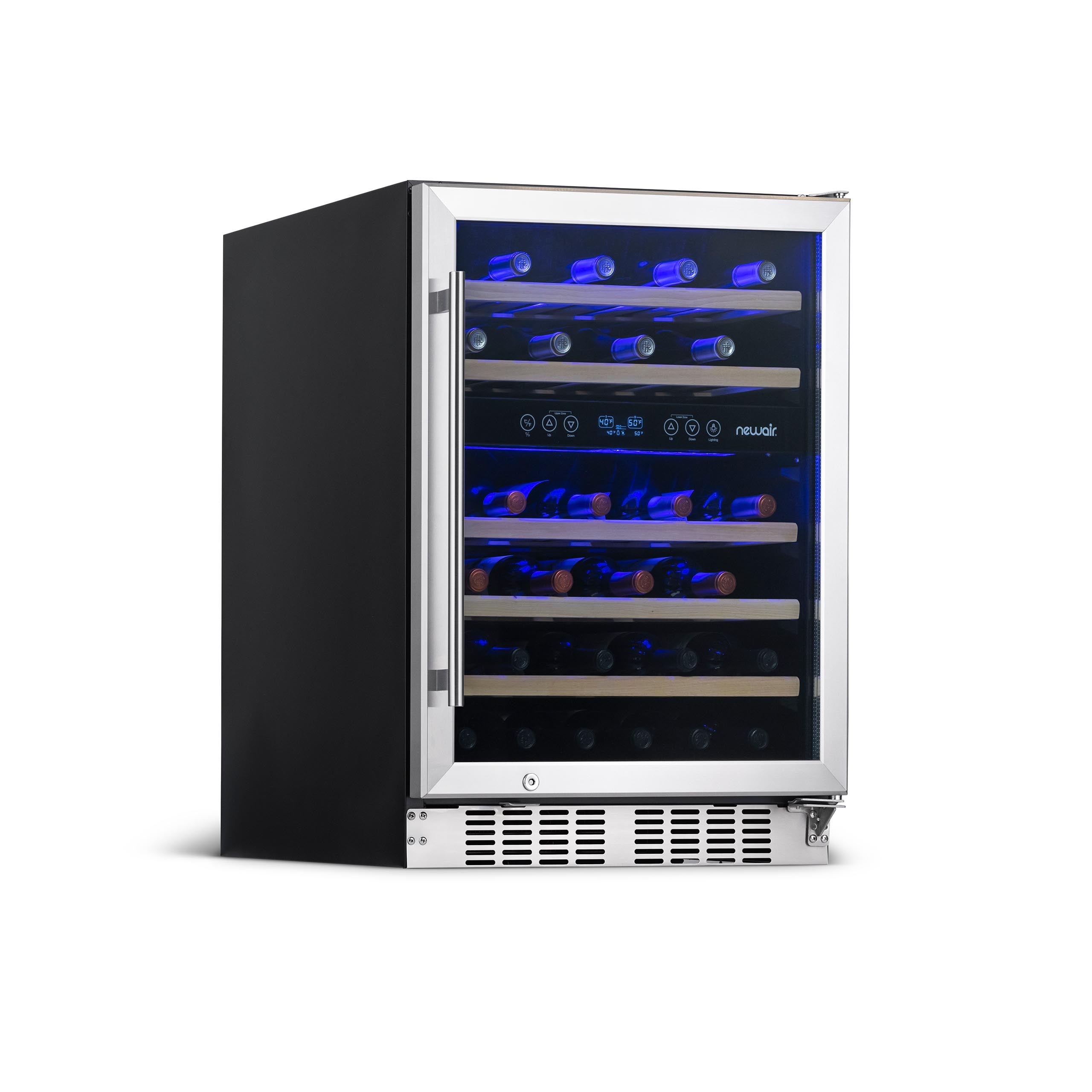 Newair 46 Bottle Dual Zone Built-in Wine Refrigerator with Beechwood Shelves and Recessed Kickplate — FIN-0016200 | Fridge.com