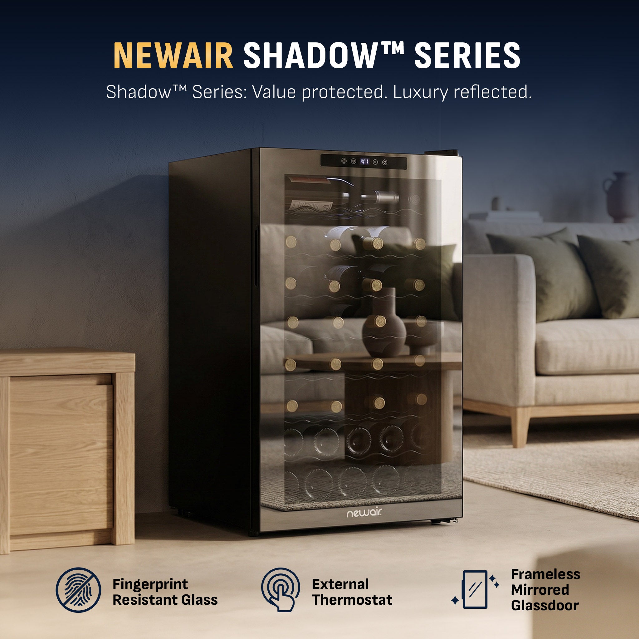 Newair 51 Bottle Wine Cooler Refrigerator Freestanding Mirrored Wine Fridge — FIN-0016649 | Fridge.com