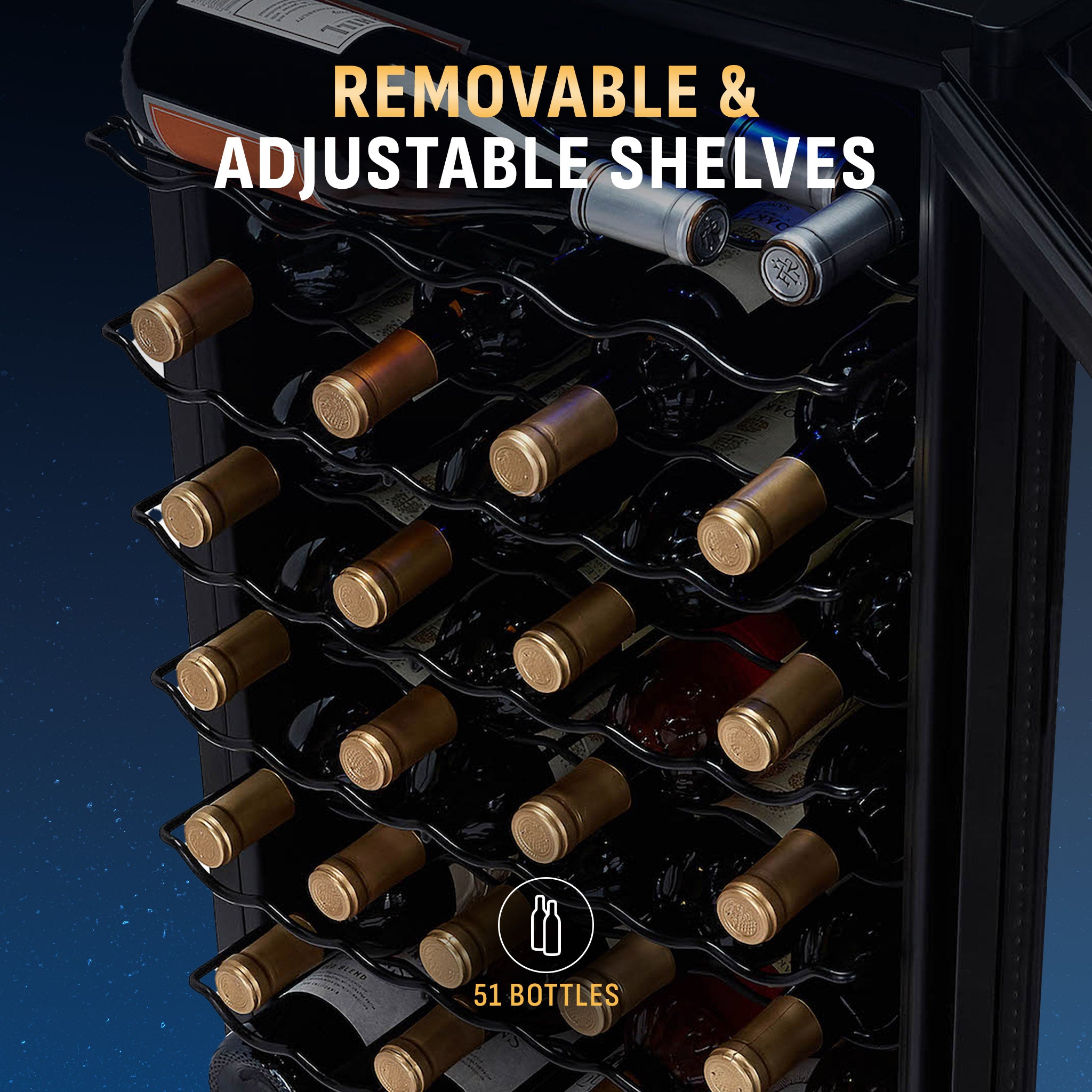 NewAir 51 Bottle Wine Cooler Refrigerator Freestanding Mirrored Wine Fridge - View 5 | Fridge.com