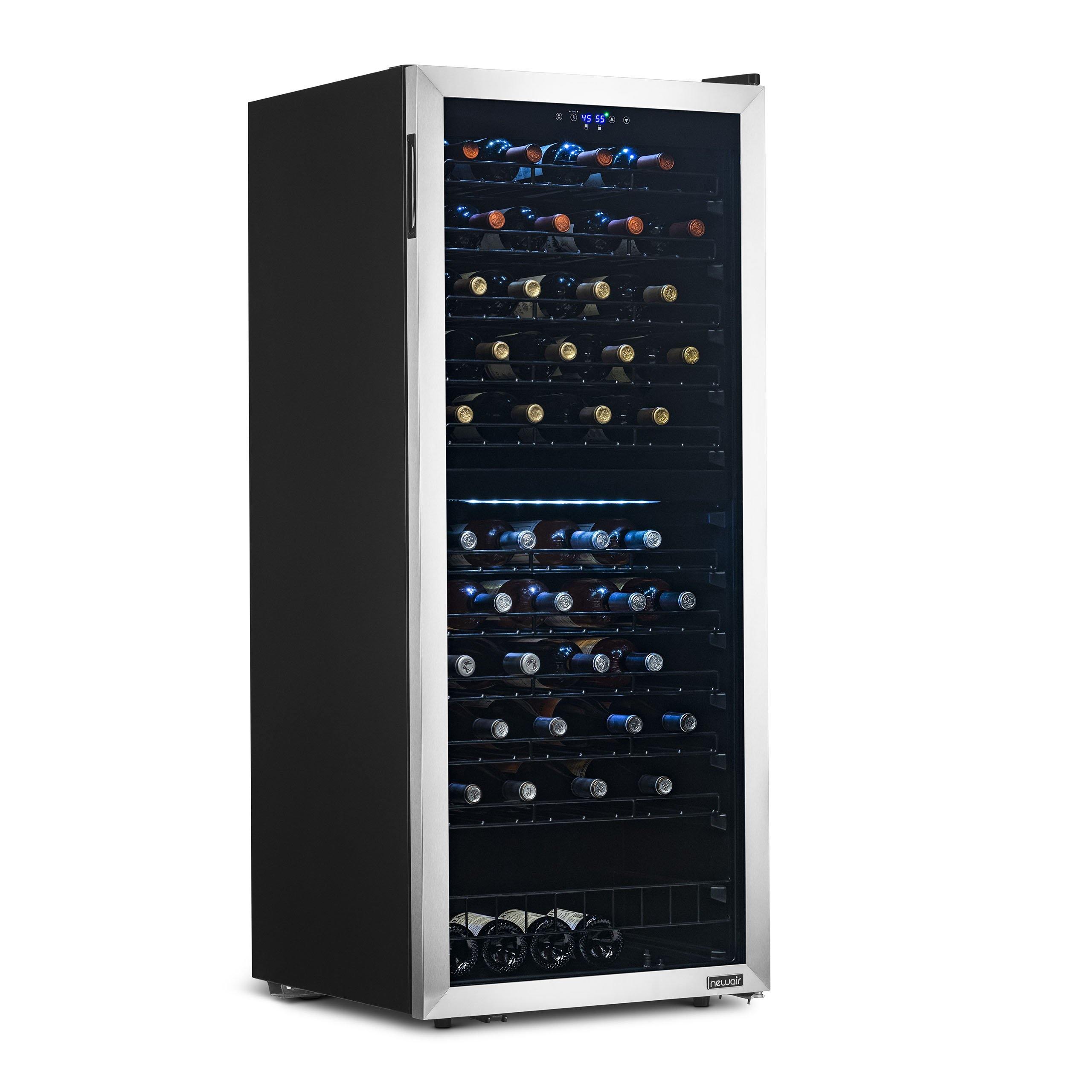 NewAir - 98-Bottle Dual Zone Wine Fridge, Low-Vibration Inverter Compressor, Ultra-Quiet, Adjustable Racks, Digital Thermostat - Silver - View 2 | Fridge.com