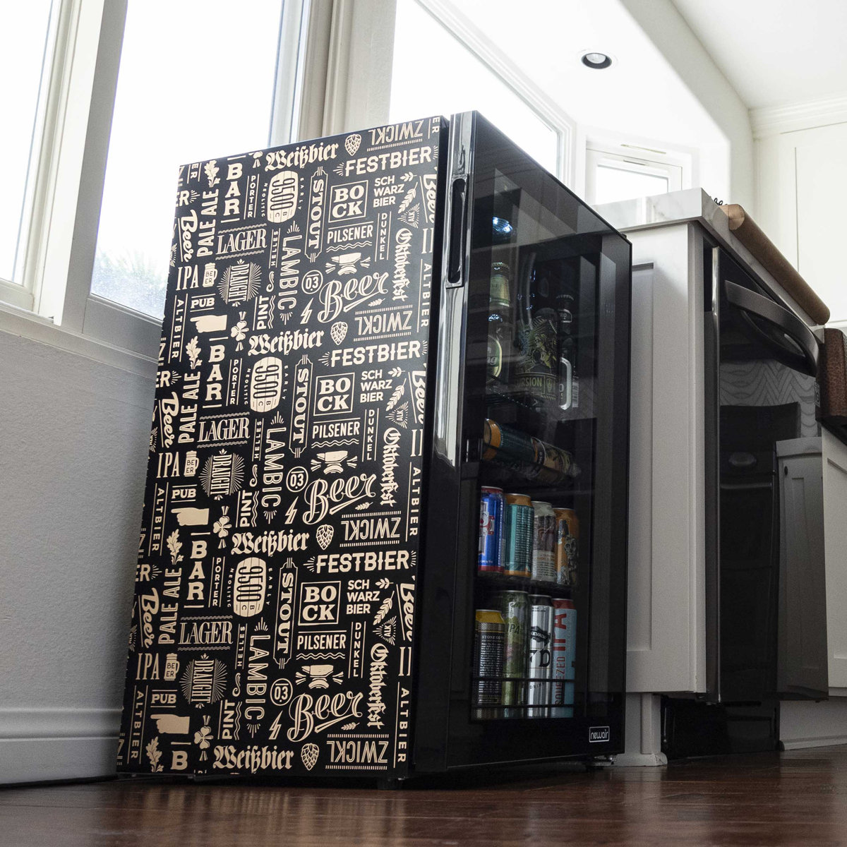 NewAir - 19" 126-Can Freestanding Refrigerator "Beers of the World" Beverage Fridge - Black | Fridge.com