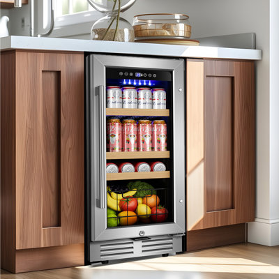 15 Inch Beverage Refrigerator - 130 Can Built-In/Freestanding Beverage Cooler, Beer & Drink Fridge with Metal Basket, Reversible Glass Door | Fridge.com