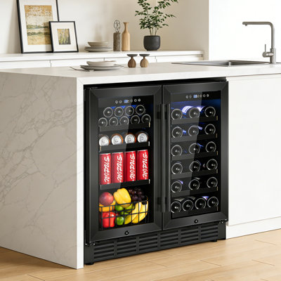 30'' Dual Zone Wine and Beverage Refrigerator, Built-In or Freestanding Beverage Cooler, Holds 29 Bottle & 88 Can, Under-Counter Wine Fridge with Meta | Fridge.com