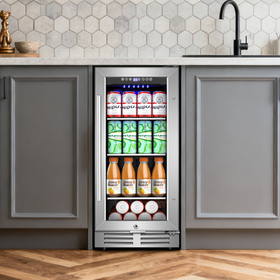 15-Inch Mini Beverage Refrigerator  Holds 130 Cans, Built-In or Freestanding Beverage Cooler, with Adjustable Shelves, Reversible Door, LED Lighting, | Fridge.com