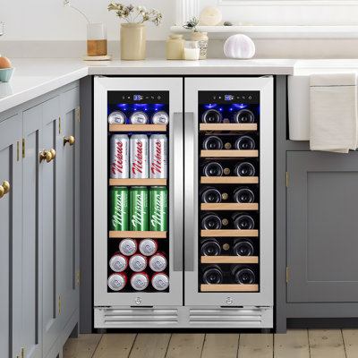 24 in. Dual Zone Beverage & Wine Refrigerator, Holds 20 Bottles and 65 Cans, Freestanding or Built-In Cooler with Adjustable Shelves, LED Light, Dual | Fridge.com