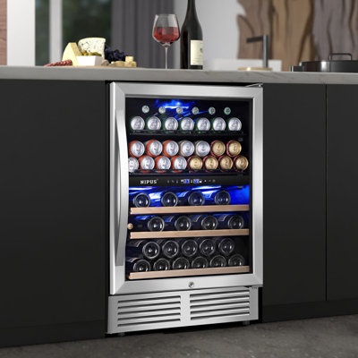 24 Inch 94 Can and 27 Bottle Dual Zone Wine & Beverage Refrigerator Freestanding Built-in Beer and Drink Cooler with Glass Door For Kitchen, Bar or Of | Fridge.com