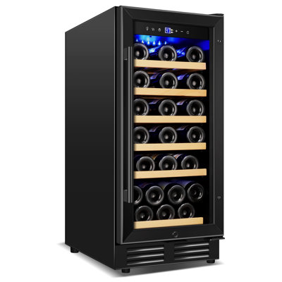 15 Inch Single Zone Wine Refrigerator, Mini Wine Cooler, Holds 30 Bottles, Built-In or Freestanding with LED Light, Safety Lock, Removable Shelves I | Fridge.com