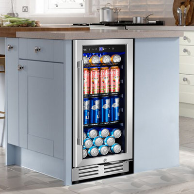 15 Inch Built-in/Freestanding Beverage Refrigerator Cooler 130 Can Beer Cooler Mini Beer Drink Fridge with Glass Door and Lock Under Counter Classic S | Fridge.com