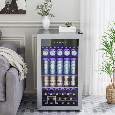 17.52 Inch 150 Can Beverage Refrigerator, Glass Door, Digital Temp Control, Adjustable Shelves with Bottom Retention Guard Rail, Freestanding/Built-In | Fridge.com