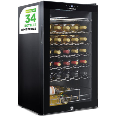 NutriChef 34 Bottle Wine Fridge - Single Zone Beverage Refrigerator With Adjustable Temperature 41f - 64f, Ultra Quiet Operation Wine Cooler For Hom - View 1 | Fridge.com