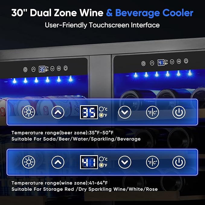 Orymuse 30" Stainless Steel Wine & Beverage Refrigerator - Dual Zone, Built-In/Freestanding With Upgraded Cooling - 30 Bottles & 110 Cans Capacity - View 2 | Fridge.com