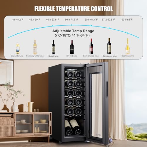 12 Bottle Compressor Wine Cooler Refrigerator With Lock, Freestanding Wine Fridge, 41°F-64°F Digital Temperature Control, Large Wine Cellar For Red, White, Champagne, And Sparkling Wine – Black - View 4 | Fridge.com