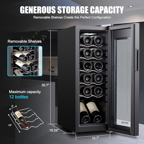 12 Bottle Compressor Wine Cooler Refrigerator With Lock, Freestanding Wine Fridge, 41°F-64°F Digital Temperature Control, Large Wine Cellar For Red, White, Champagne, And Sparkling Wine – Black - View 5 | Fridge.com