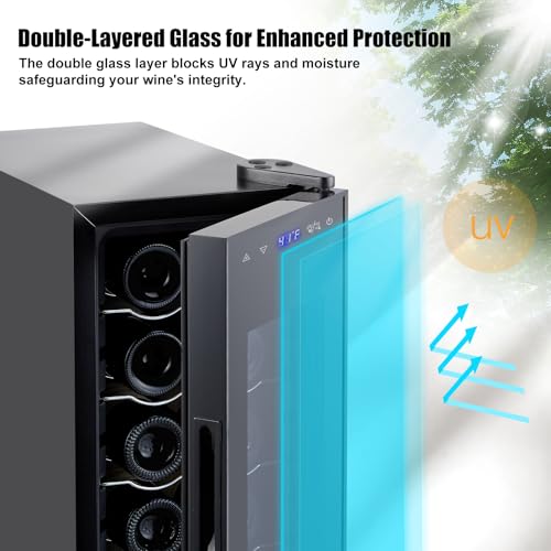 12 Bottle Compressor Wine Cooler Refrigerator With Lock, Freestanding Wine Fridge, 41°F-64°F Digital Temperature Control, Large Wine Cellar For Red, White, Champagne, And Sparkling Wine – Black - View 6 | Fridge.com